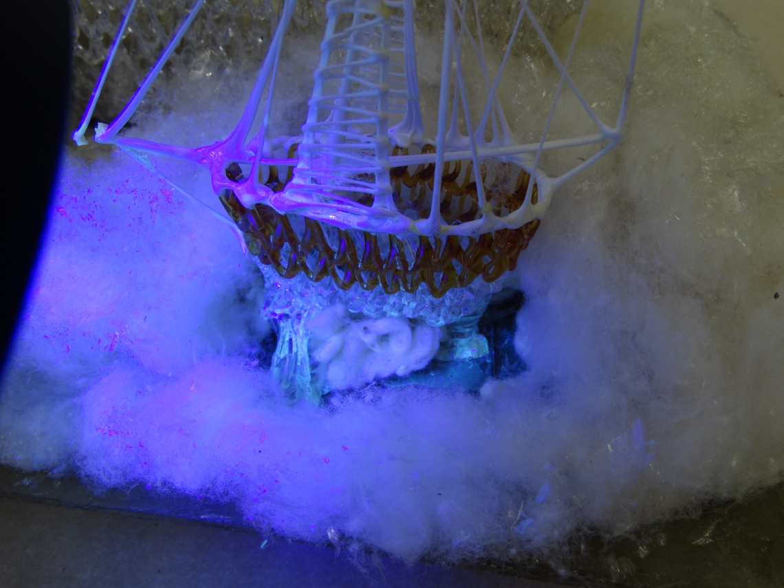 Animal glue shining fluorescent under UV light